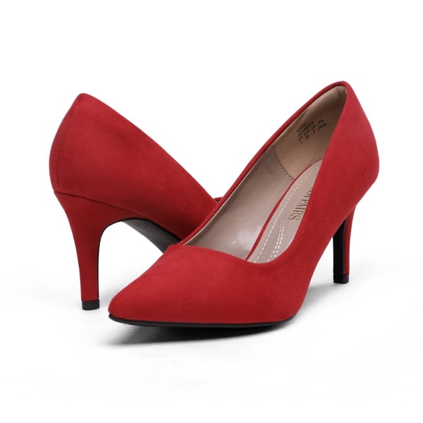 Pointed Toe Classic Stiletto High Heel Pumps - RED SUEDE - 3